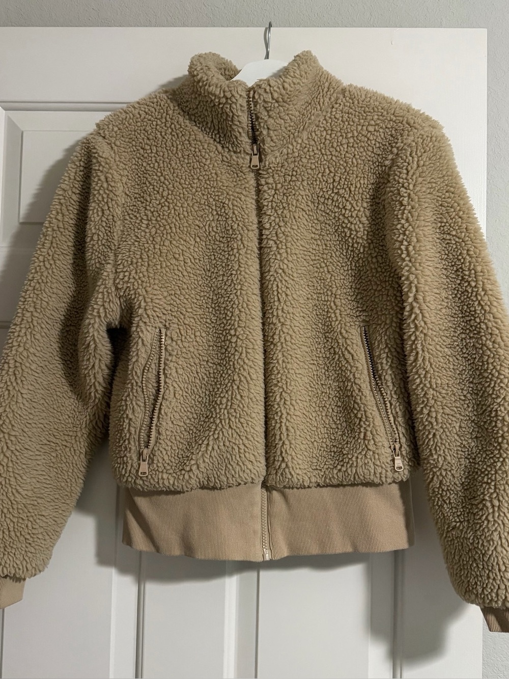 Calvin Klein Beige/Tan Sherpa Teddy Zip-Up Jacket
